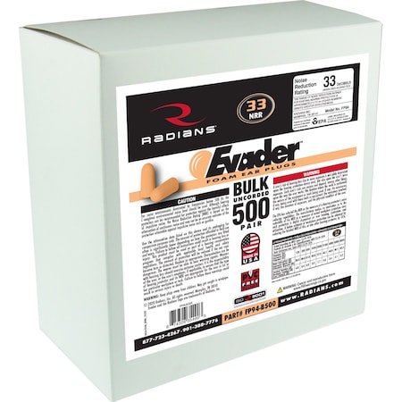 Radians Foam Earplugs, bullet Shape, 33 dB, Orange, 1 PR FP94-B500